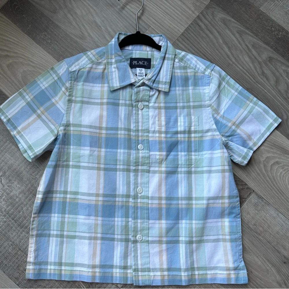 The Children's Place Boys' Short Sleeve Plaid Shirt - Blue & Green